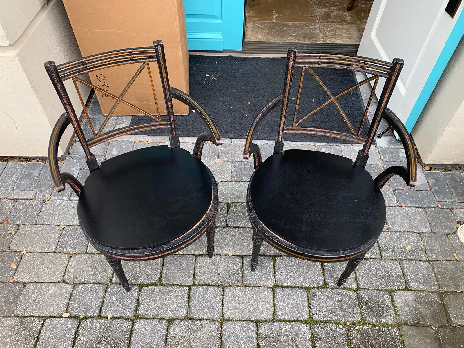 Pair of Ebonized English Regency Armchairs with Cane Seats, circa 1810 For Sale 13