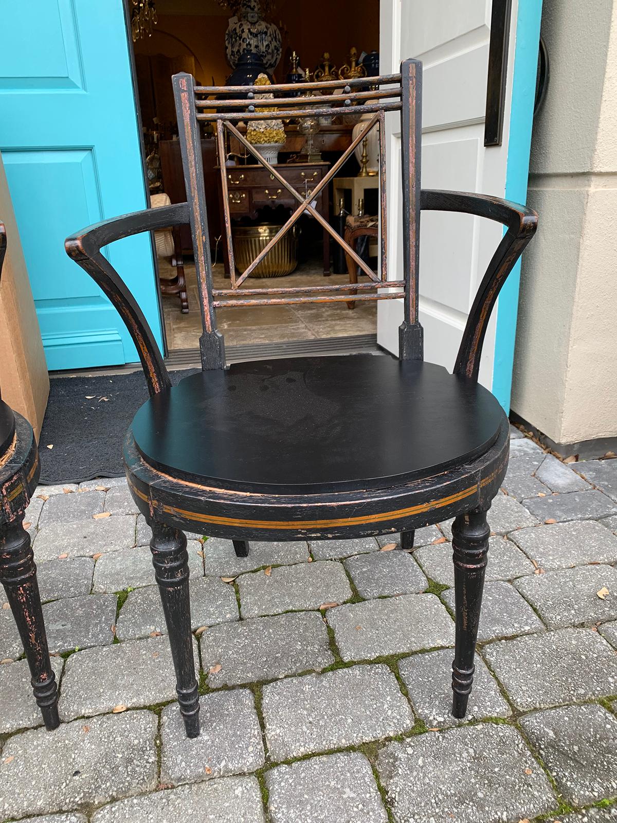 Pair of Ebonized English Regency Armchairs with Cane Seats, circa 1810 For Sale 16