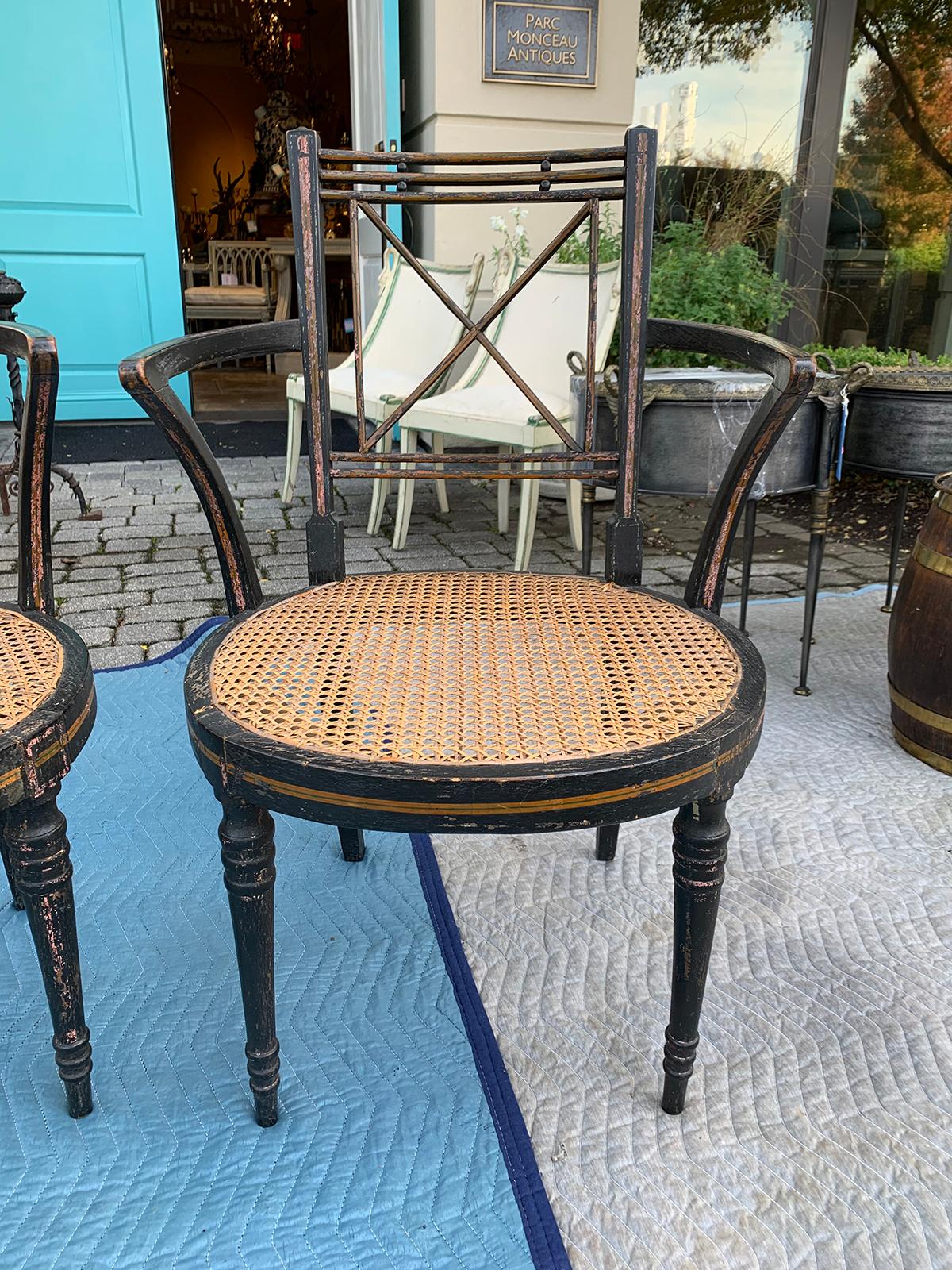 Pair of Ebonized English Regency Armchairs with Cane Seats, circa 1810 For Sale 2