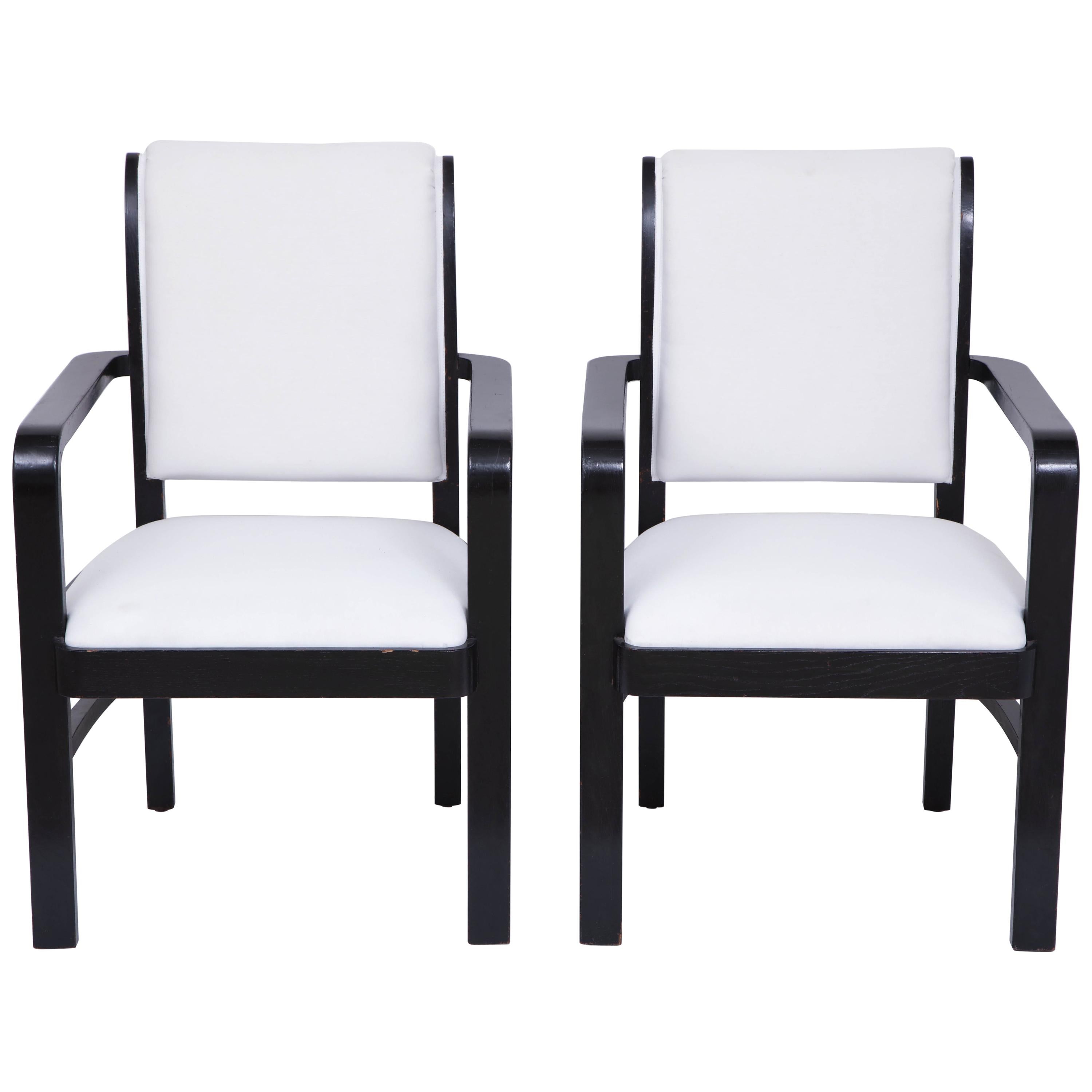 Pair of Ebonized Fauteuils For Sale