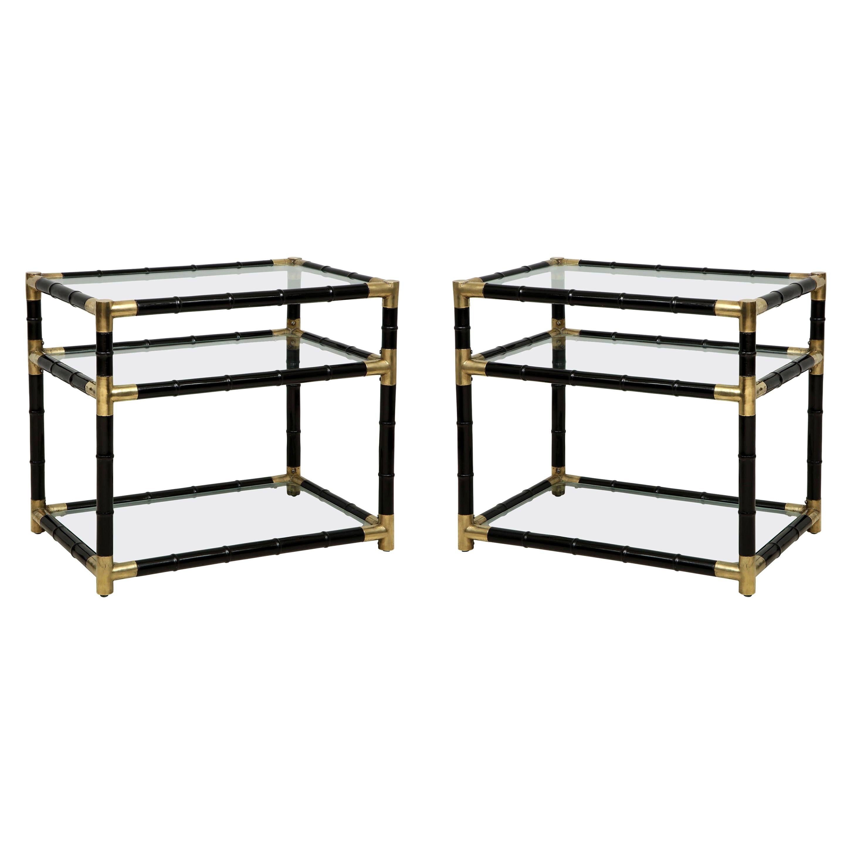 Pair of Ebonized Faux-Bamboo and Bronze Tables in the Manner of Billy Haines