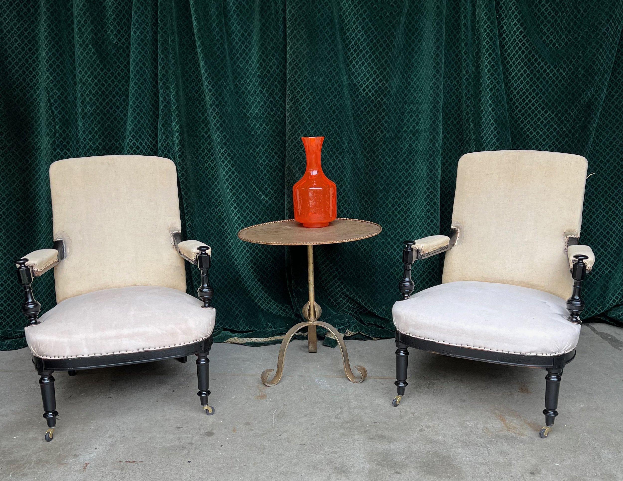 Pair of Ebonized French 19th Century Napoleon III Armchairs In Good Condition In Buchanan, NY