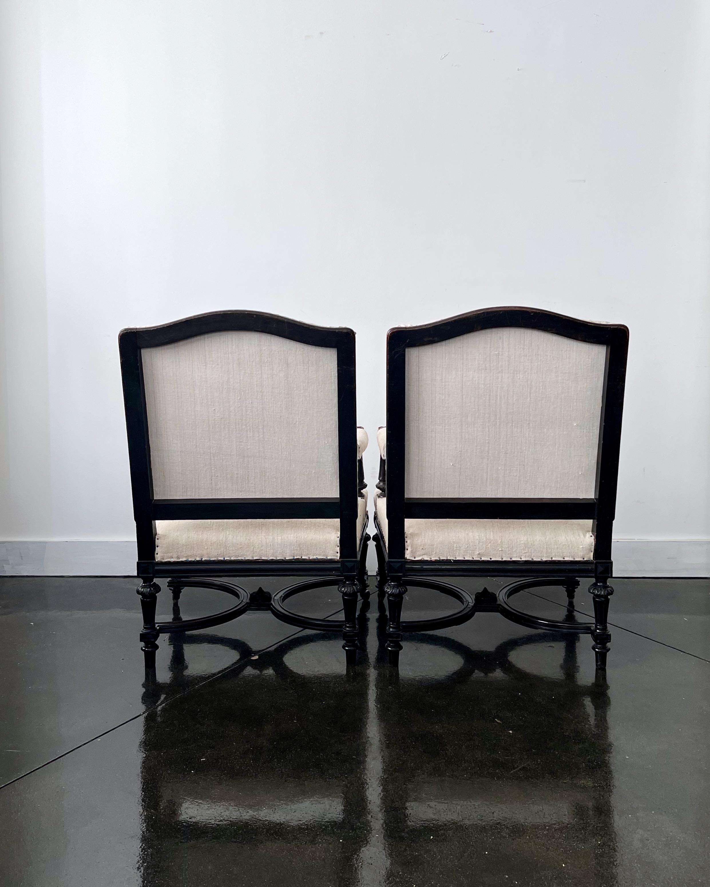 Pair of Ebonized French 19th century Napoleon III Armchairs For Sale 3