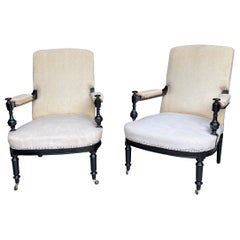 Pair of Ebonized French 19th Century Napoleon III Armchairs