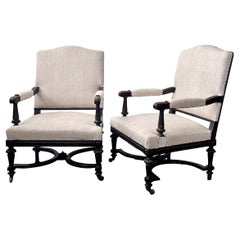 Pair of Ebonized French 19th century Napoleon III Armchairs