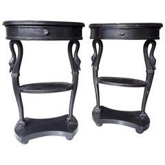 Pair of Ebonized French Nightstands with Swans from 1890s