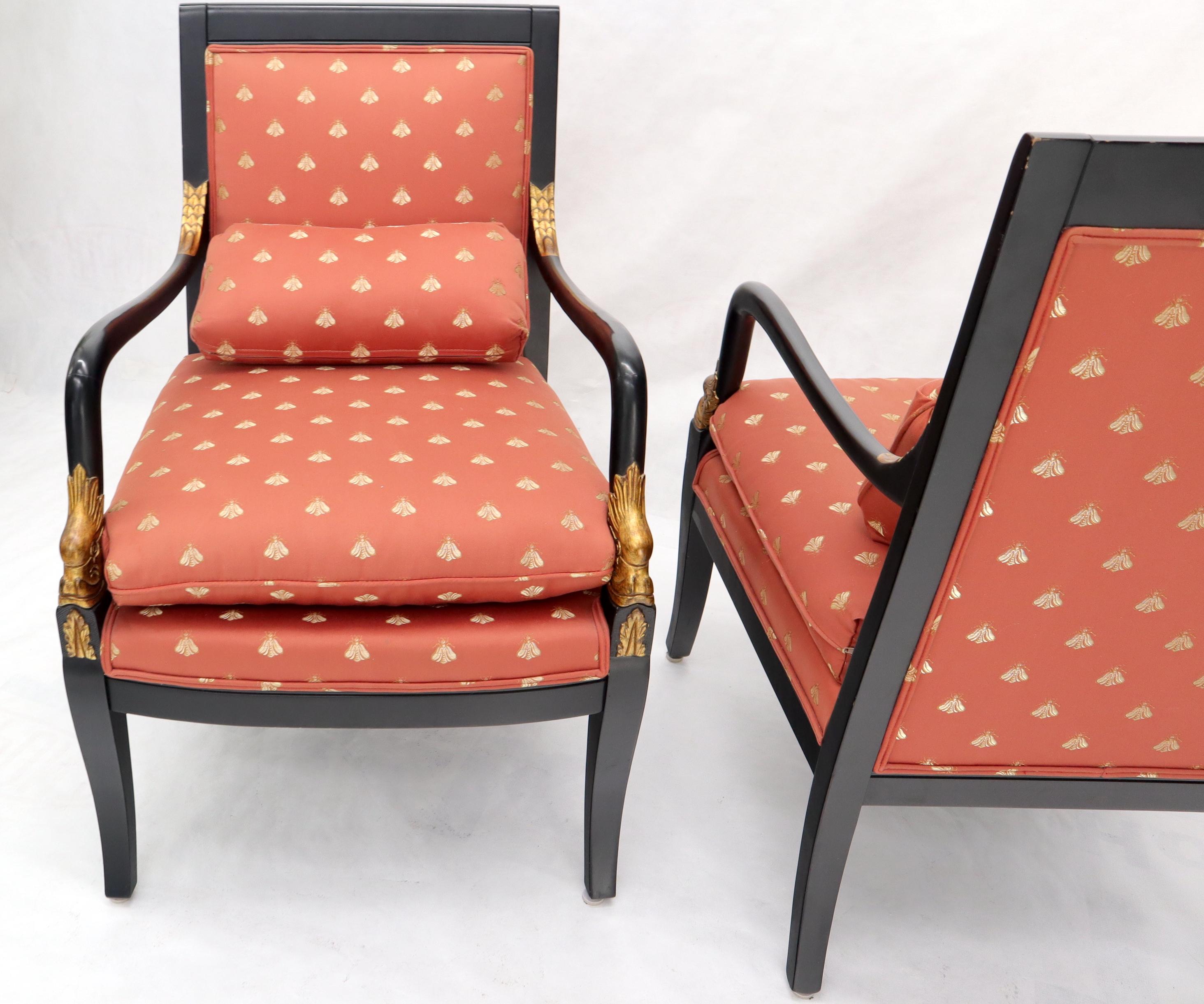 Neoklassizistisches Sesselpaar mit ebonisierten, goldverzierten Schnitzrahmen im Angebot 5