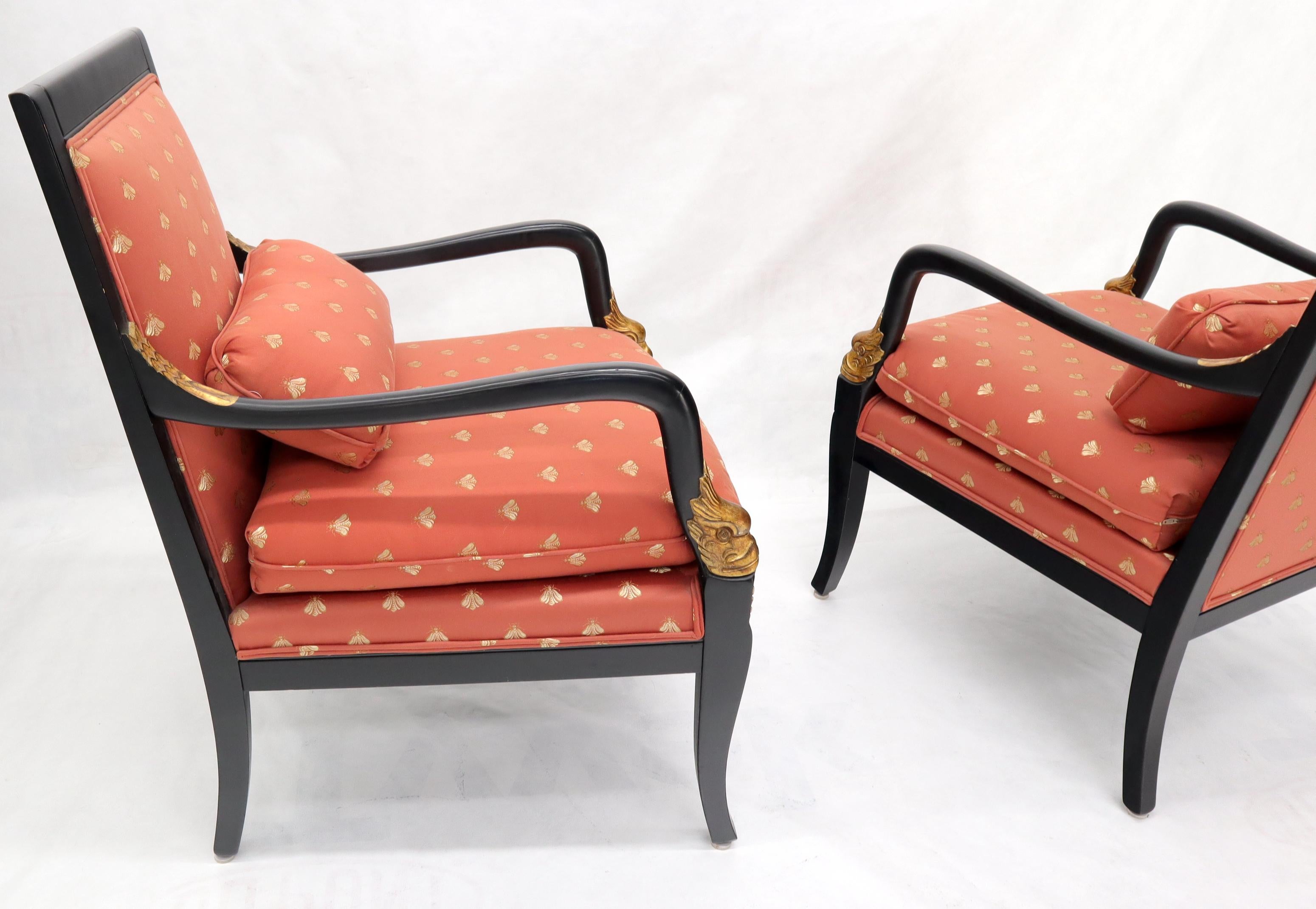 Pair of Ebonized Gold Decorated Carving Frames Neoclassical Armchairs For Sale 7