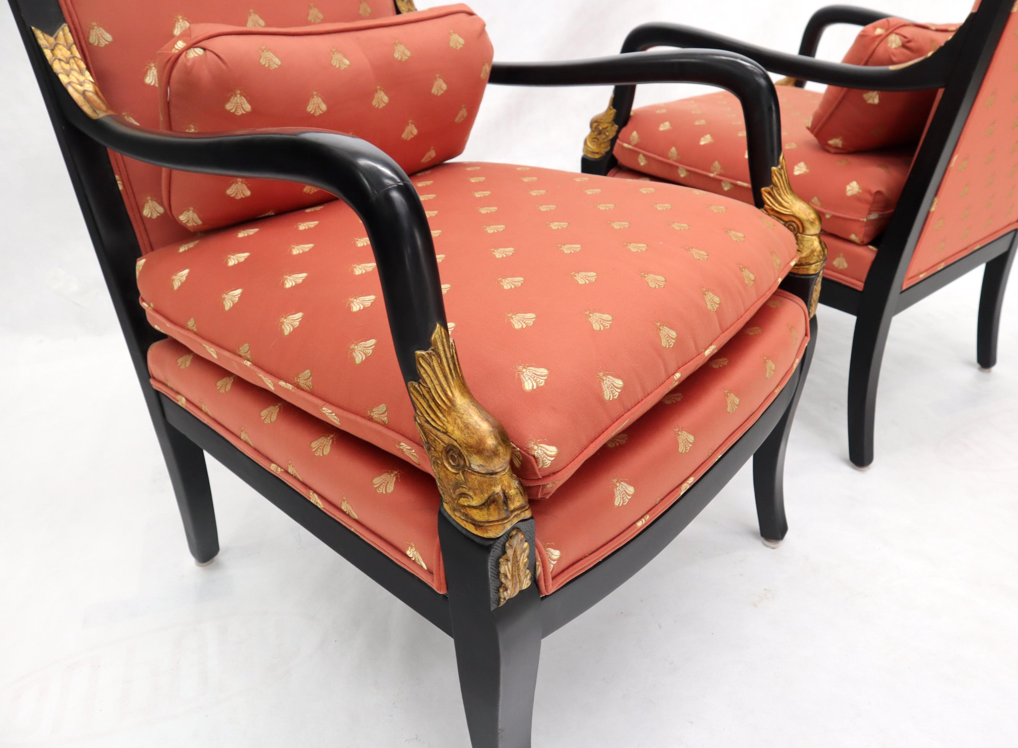 Pair of Ebonized Gold Decorated Carving Frames Neoclassical Armchairs For Sale 8