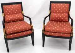 Pair of Ebonized Gold Decorated Carving Frames Neoclassical Armchairs