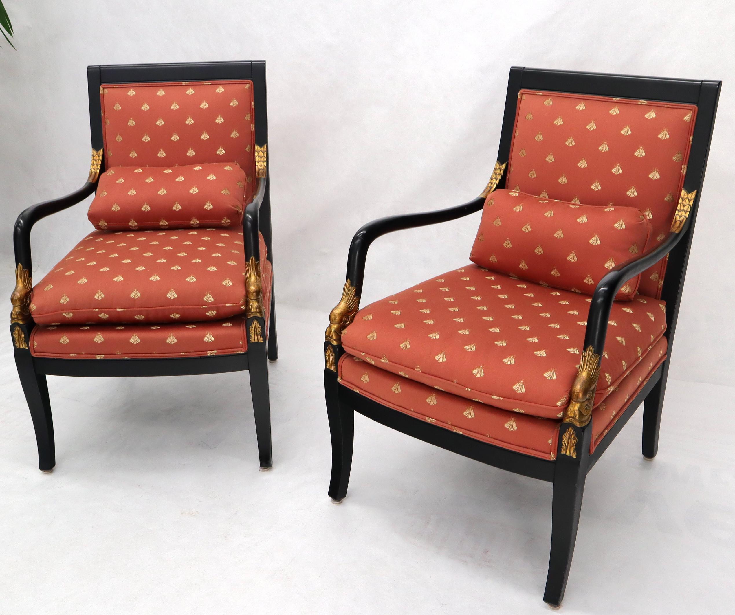 Unknown Pair of Ebonized Gold Decorated Carving Frames Neoclassical Armchairs For Sale