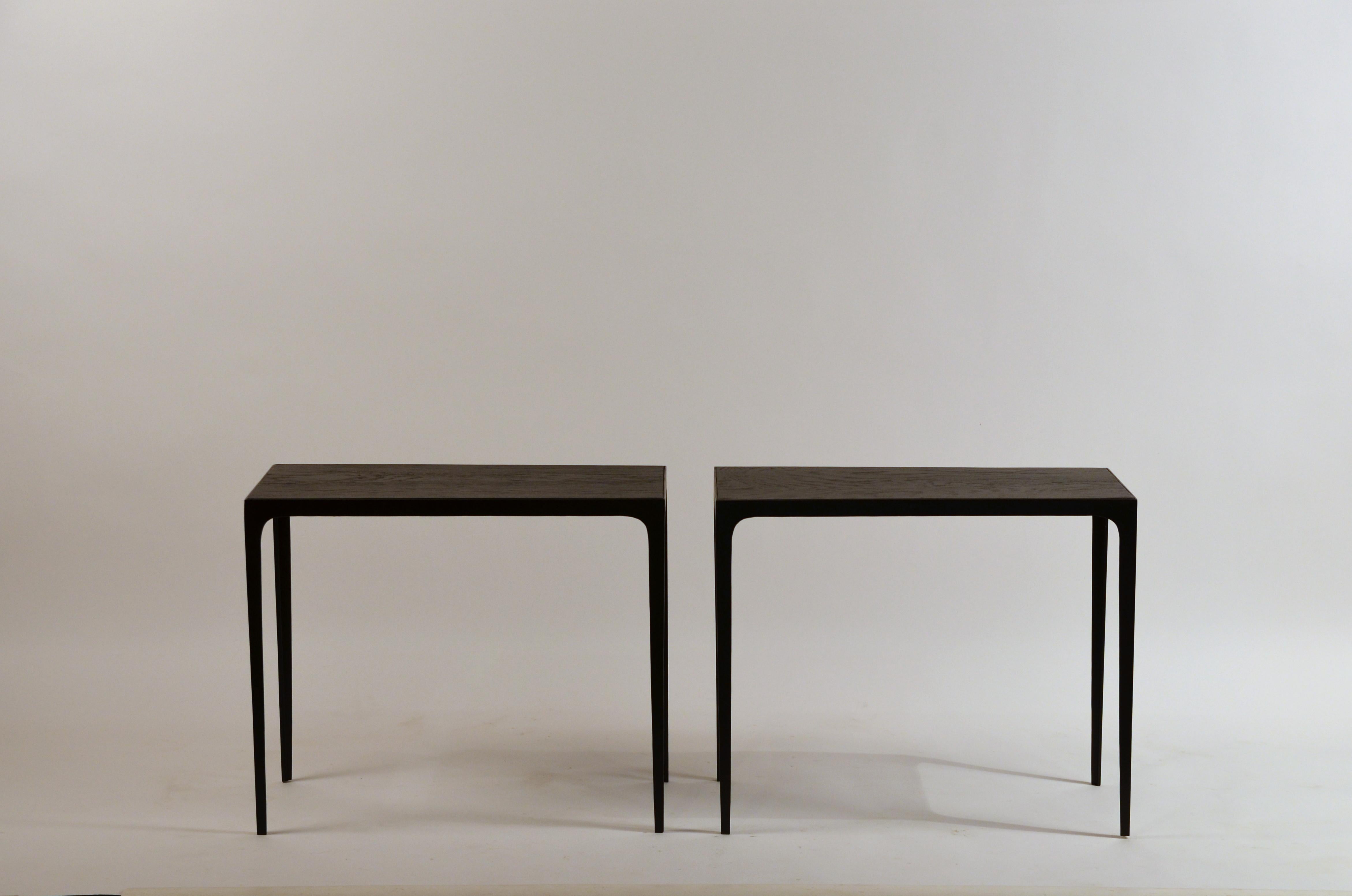 Art Deco Pair of Ebonized Grooved Oak 'Esquisse' Side Tables by Design Frères For Sale