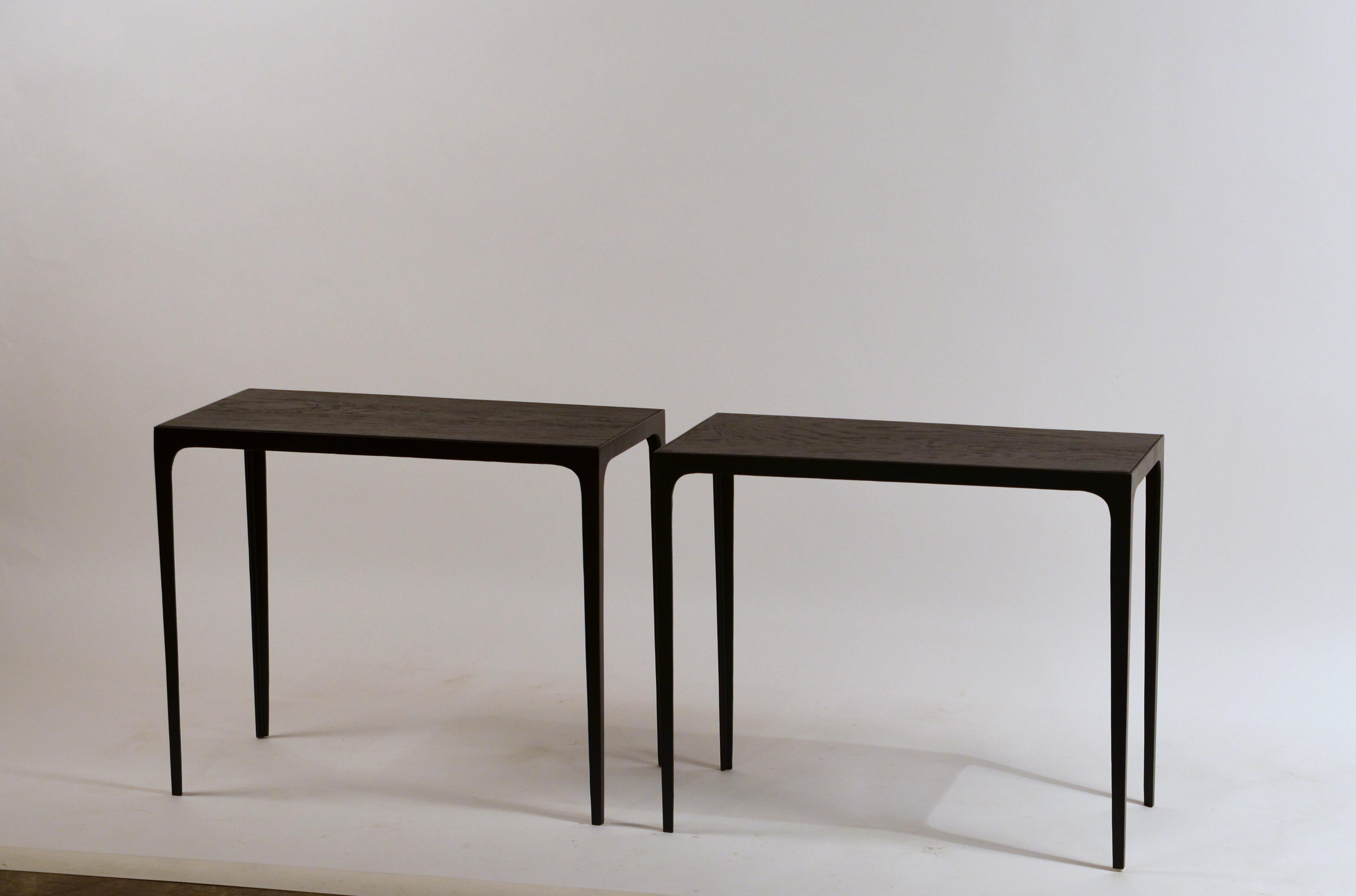 Art Deco Pair of Ebonized Grooved Oak 'Esquisse' Side Tables by Design Frères For Sale