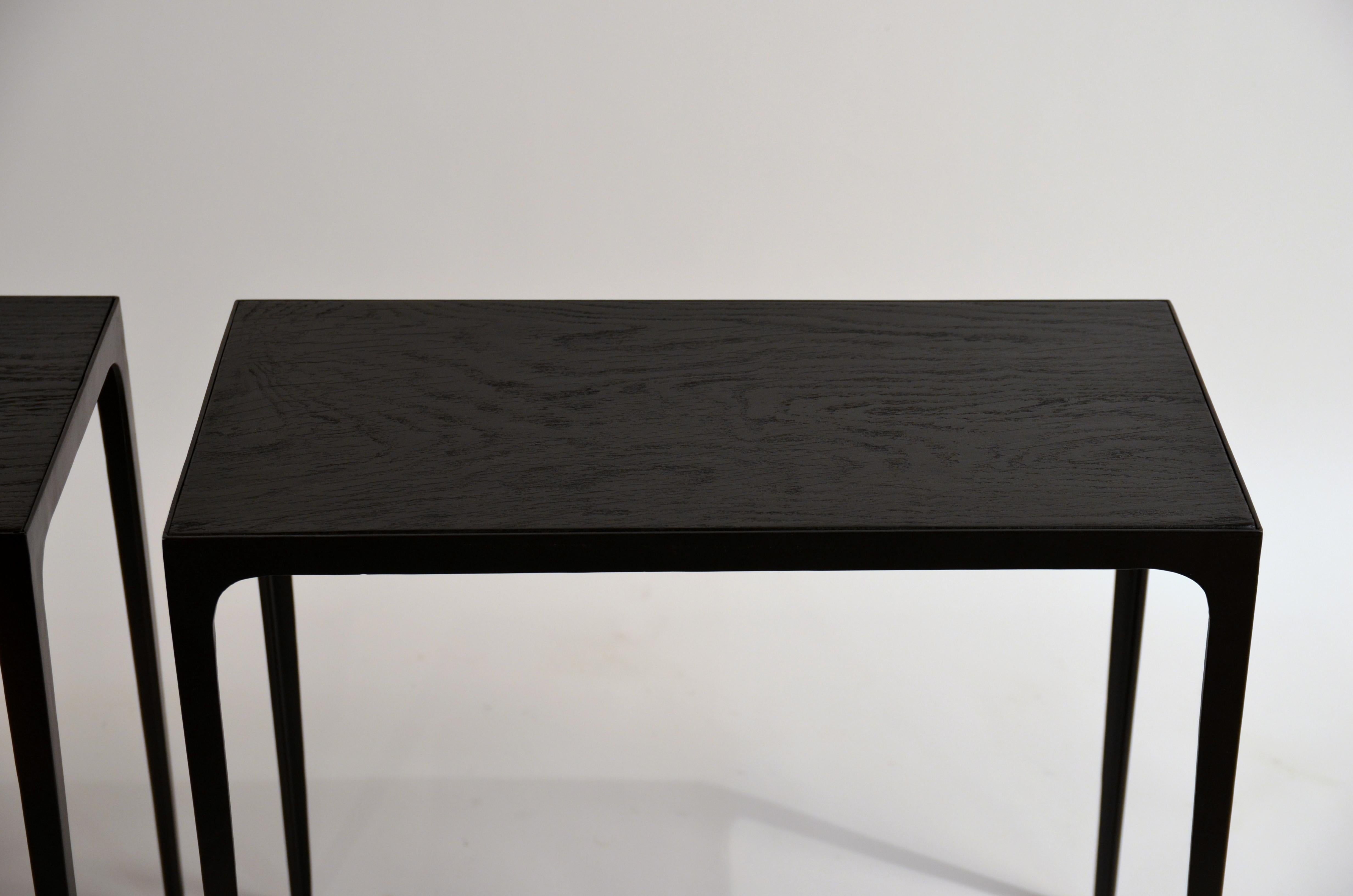 Contemporary Pair of Ebonized Grooved Oak 'Esquisse' Side Tables by Design Frères For Sale
