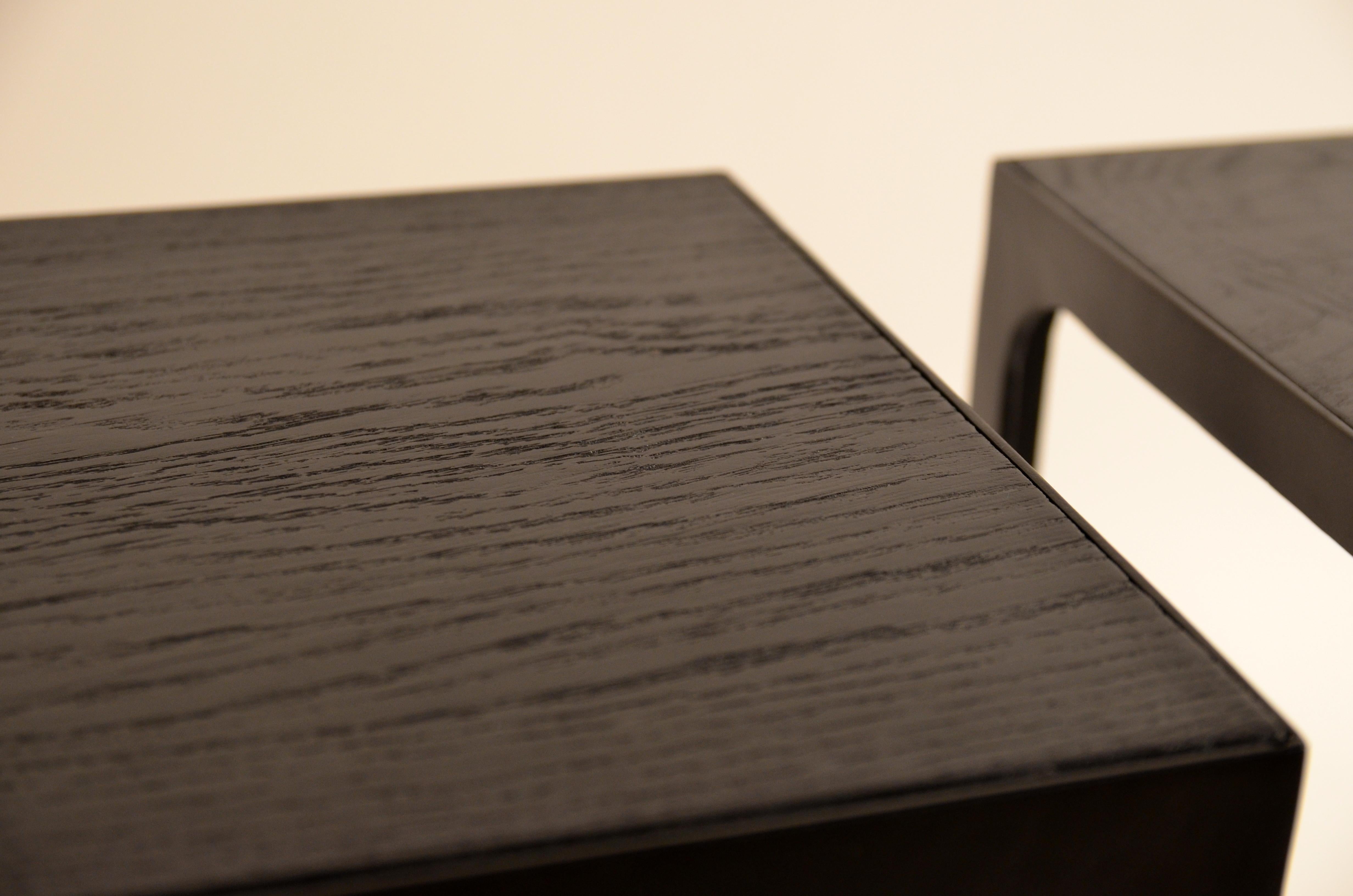 Contemporary Pair of Ebonized Grooved Oak 'Esquisse' Side Tables by Design Frères For Sale