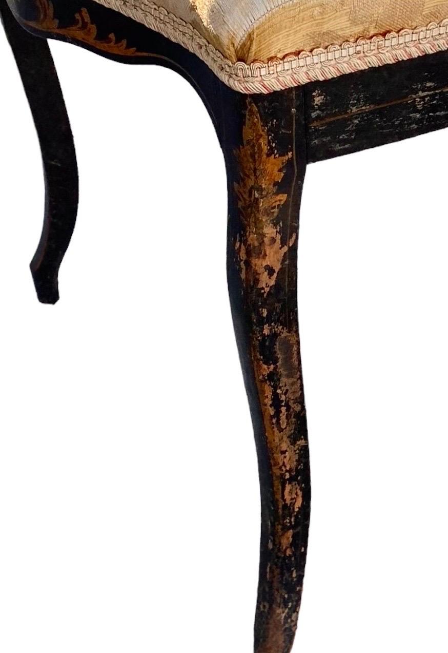 Hardwood Pair of Ebonized Hand Painted Napoleon III Chairs For Sale