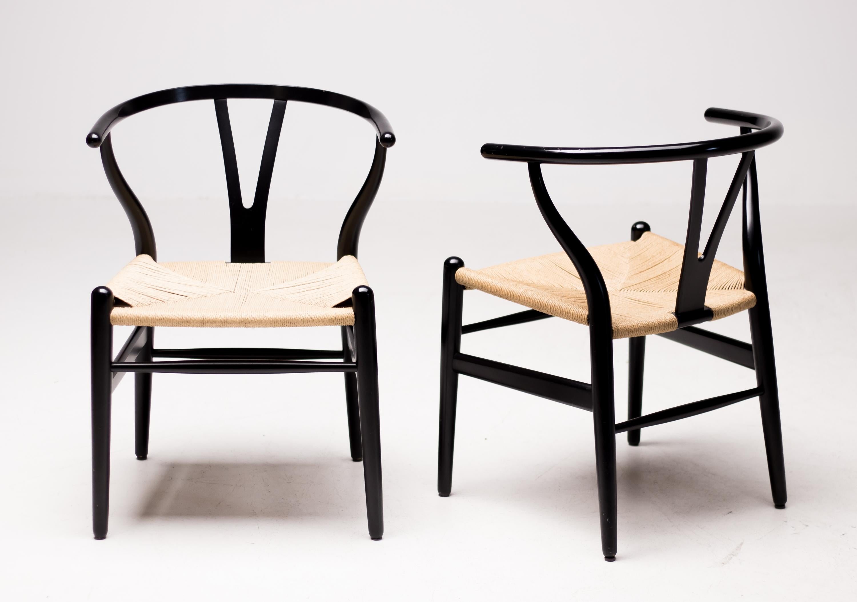 Scandinavian Modern Pair of Ebonized Hans Wegner for Carl Hansen CH-24 Wishbone Chairs