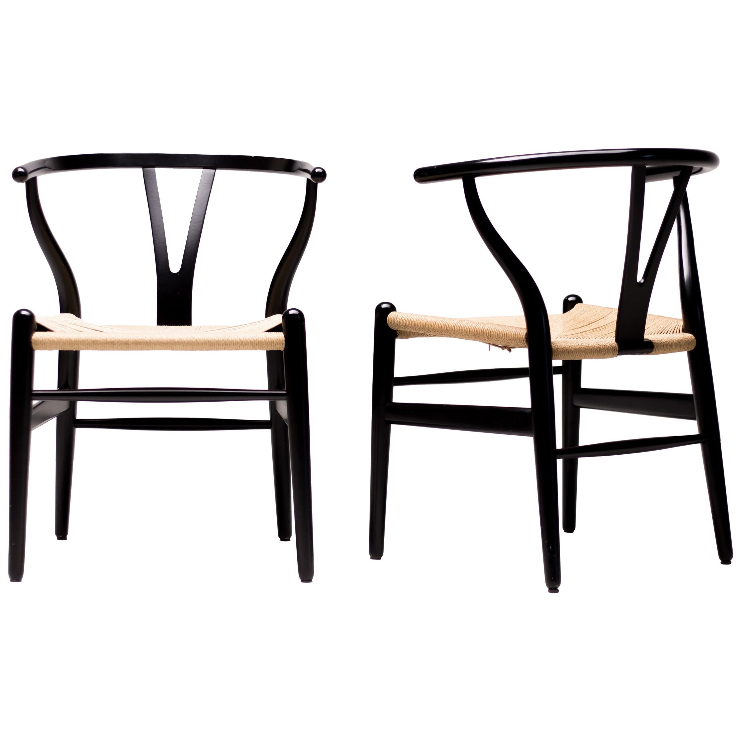 Pair of Ebonized Hans Wegner for Carl Hansen CH-24 Wishbone Chairs