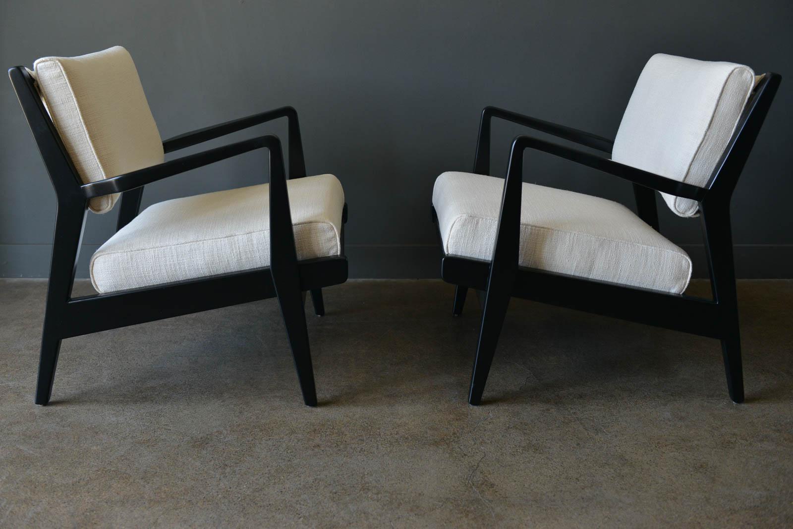 Mid-Century Modern Pair of Ebonized Lounge Chairs by Jens Risom, ca. 1965