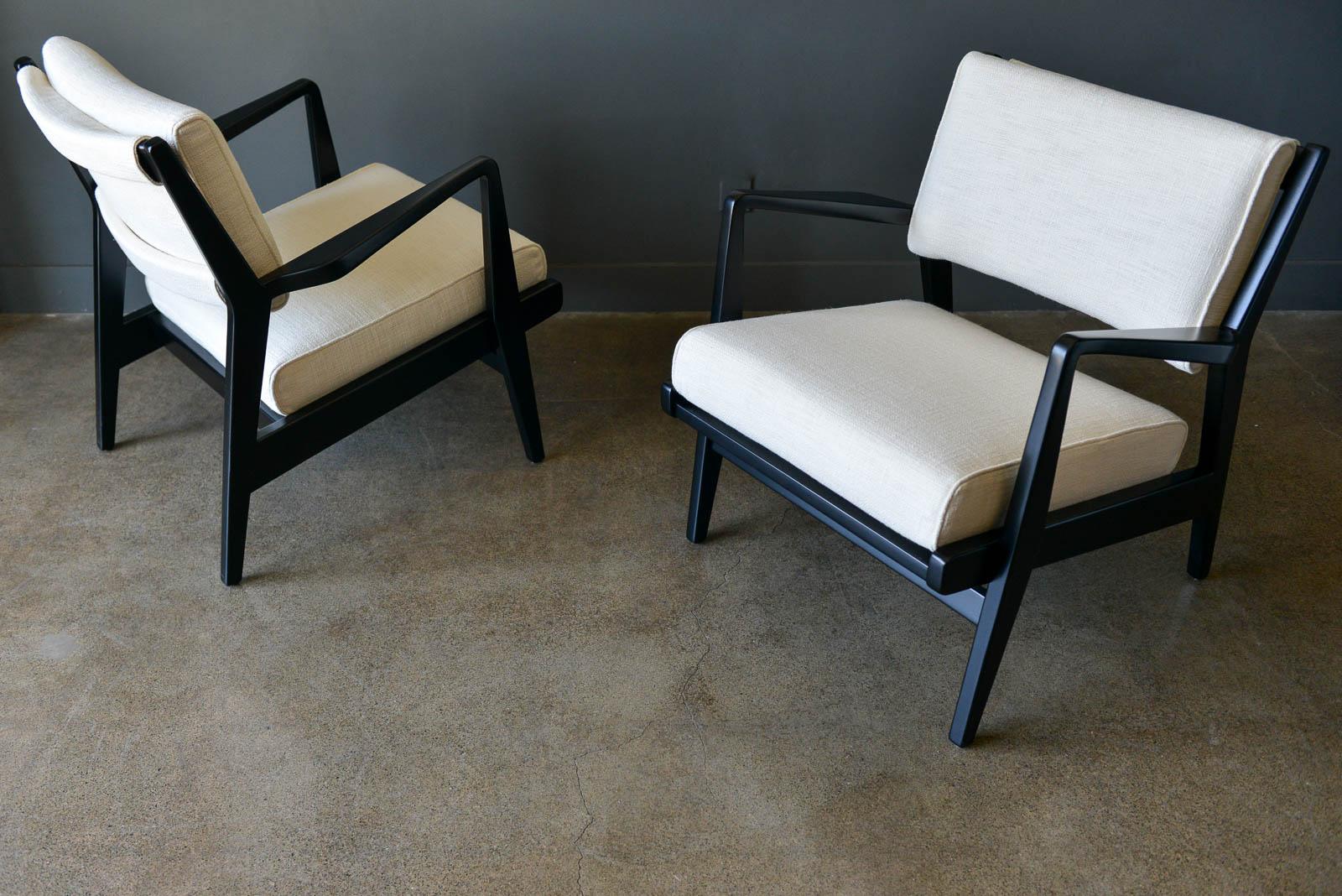 American Pair of Ebonized Lounge Chairs by Jens Risom, ca. 1965