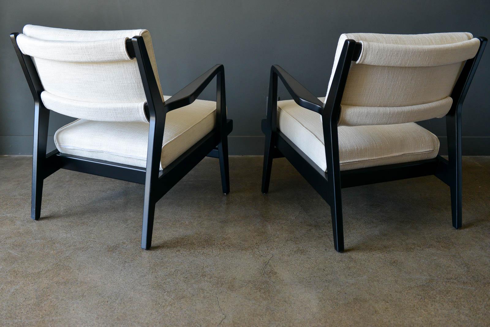Birch Pair of Ebonized Lounge Chairs by Jens Risom, ca. 1965