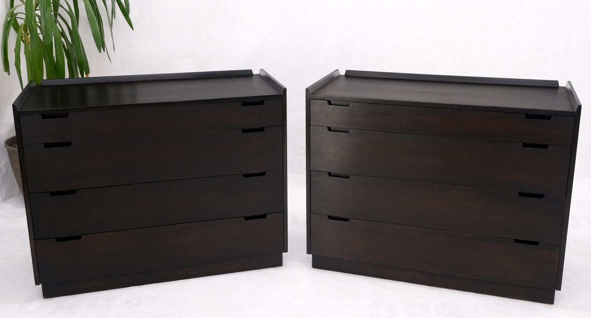 Pair of Ebonized Mahogany 4 Drawers Bachelor Chests w/ Gallery Tops Restored For Sale 8