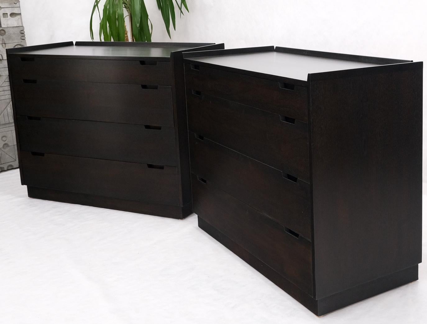 Pair of Ebonized Mahogany 4 Drawers Bachelor Chests w/ Gallery Tops Restored For Sale 9