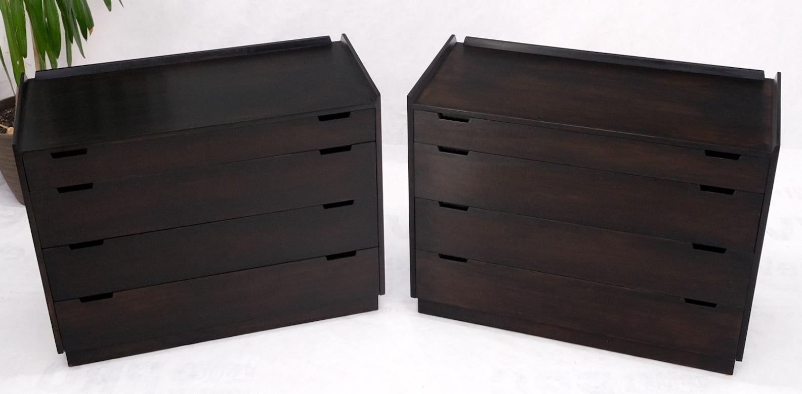 Pair of Ebonized Mahogany 4 Drawers Bachelor Chests w/ Gallery Tops Restored For Sale 10