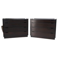 Pair of Ebonized Mahogany 4 Drawers Bachelor Chests w/ Gallery Tops Restored