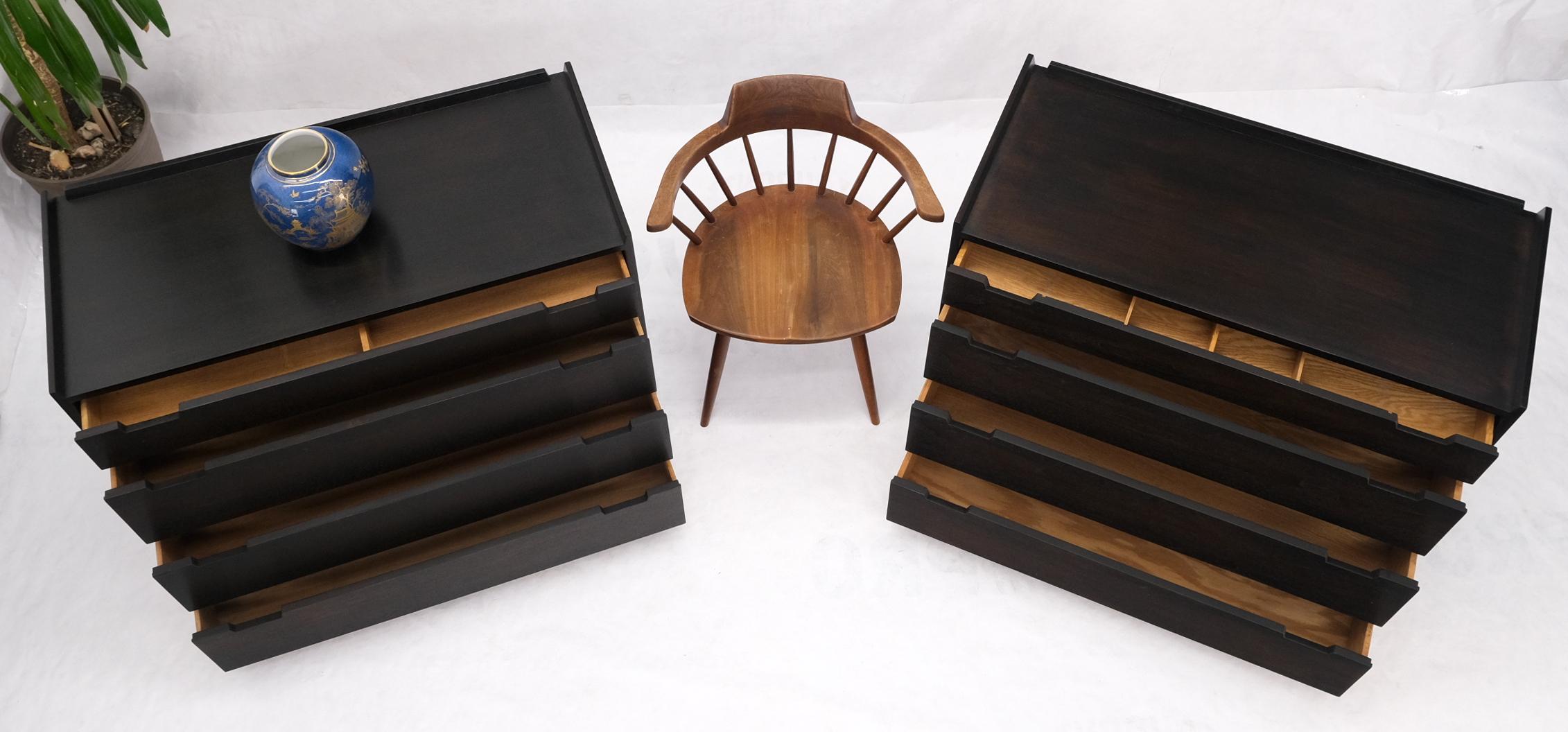 20th Century Pair of Ebonized Mahogany 4 Drawers Bachelor Chests w/ Gallery Tops Restored For Sale