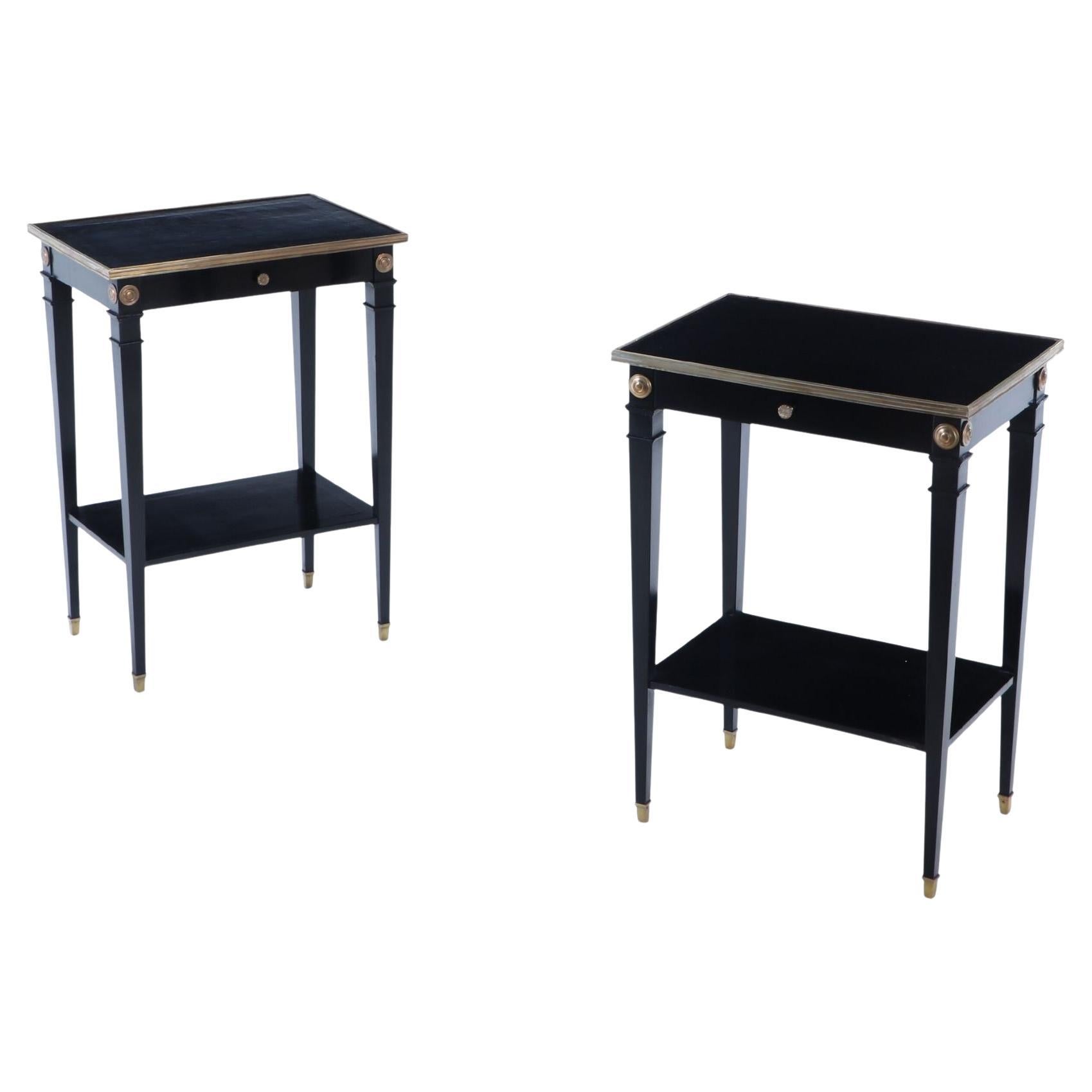 Pair of ebonized mahogany and bronze mounted tables Attrb to Jansen