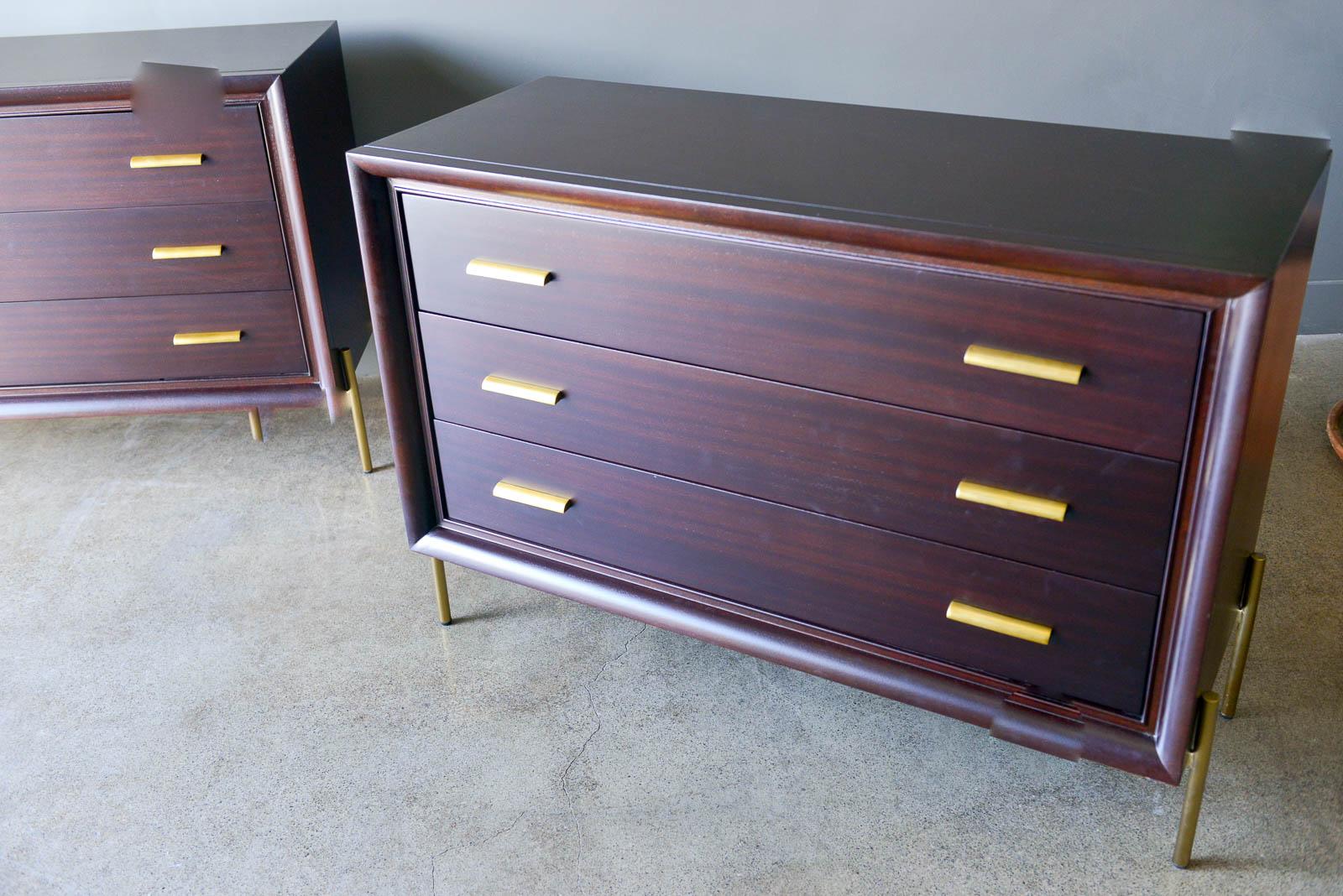 American Pair of Ebonized Mahogany Brass Cabinets