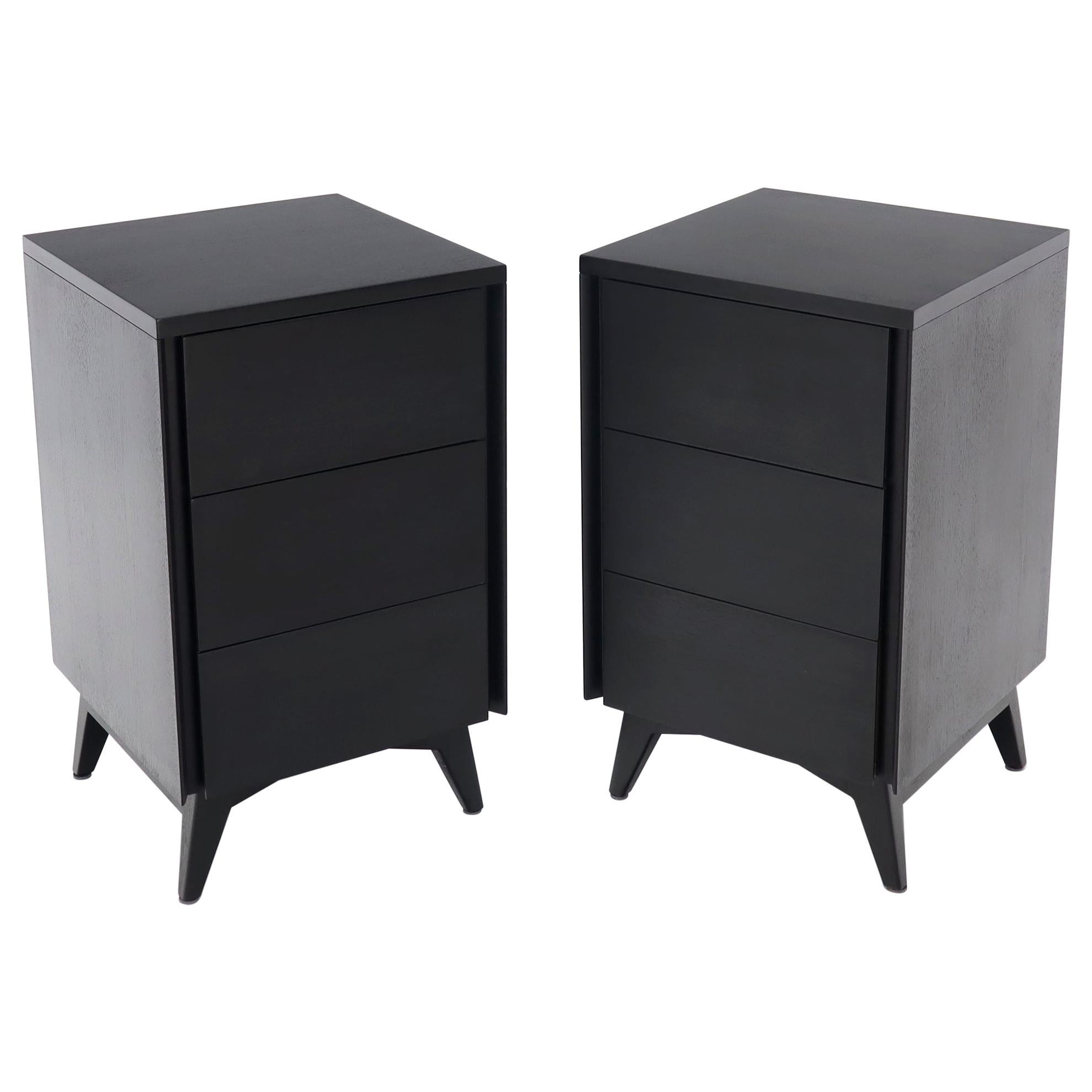 Pair of Ebonized Mahogany Three Drawers Narrow Chests End Side Tables For Sale