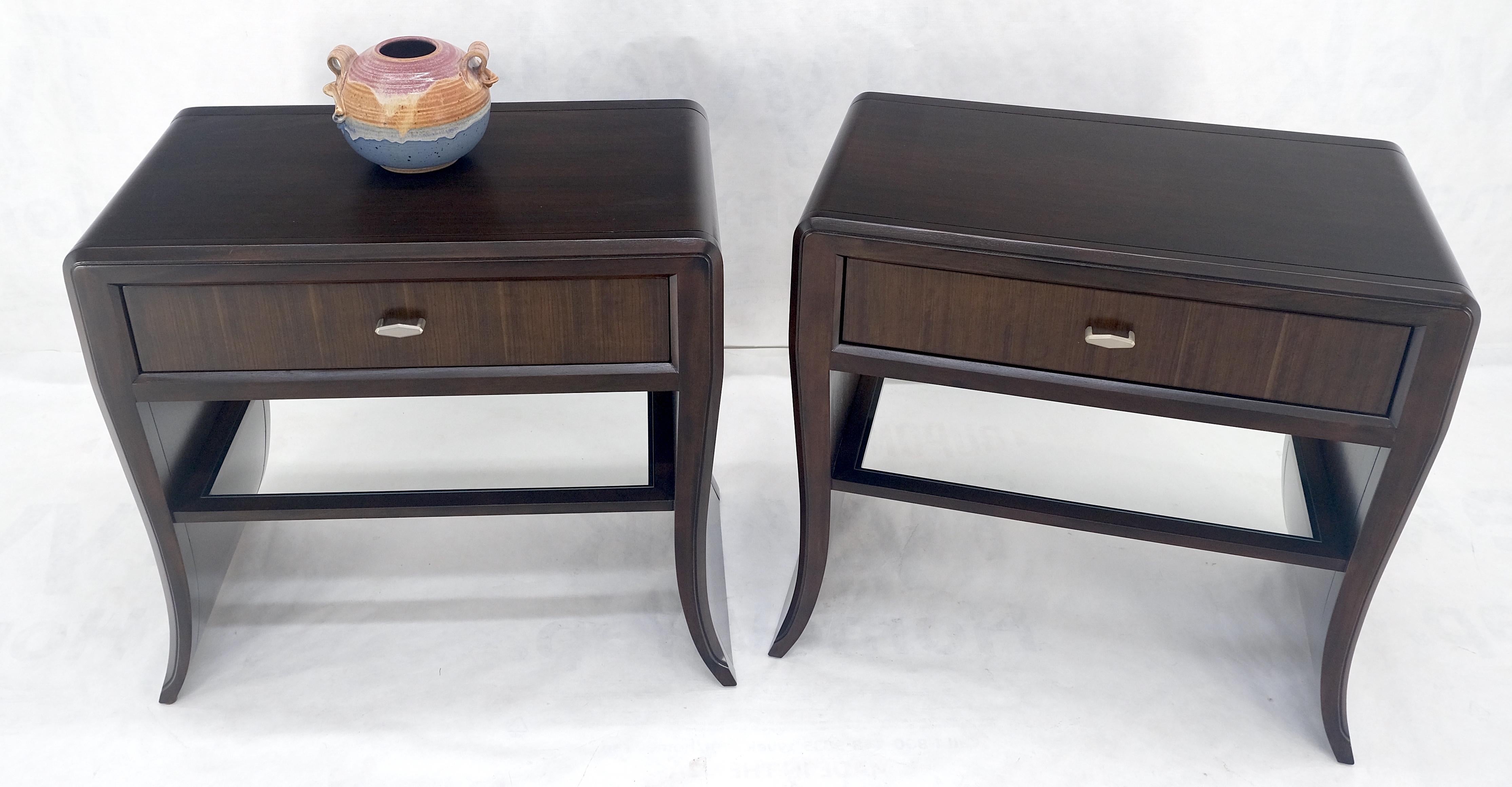 Pair of Ebonized Mahogany Waterfall Art Deco Style Night Stands Cabinets MINT For Sale 4