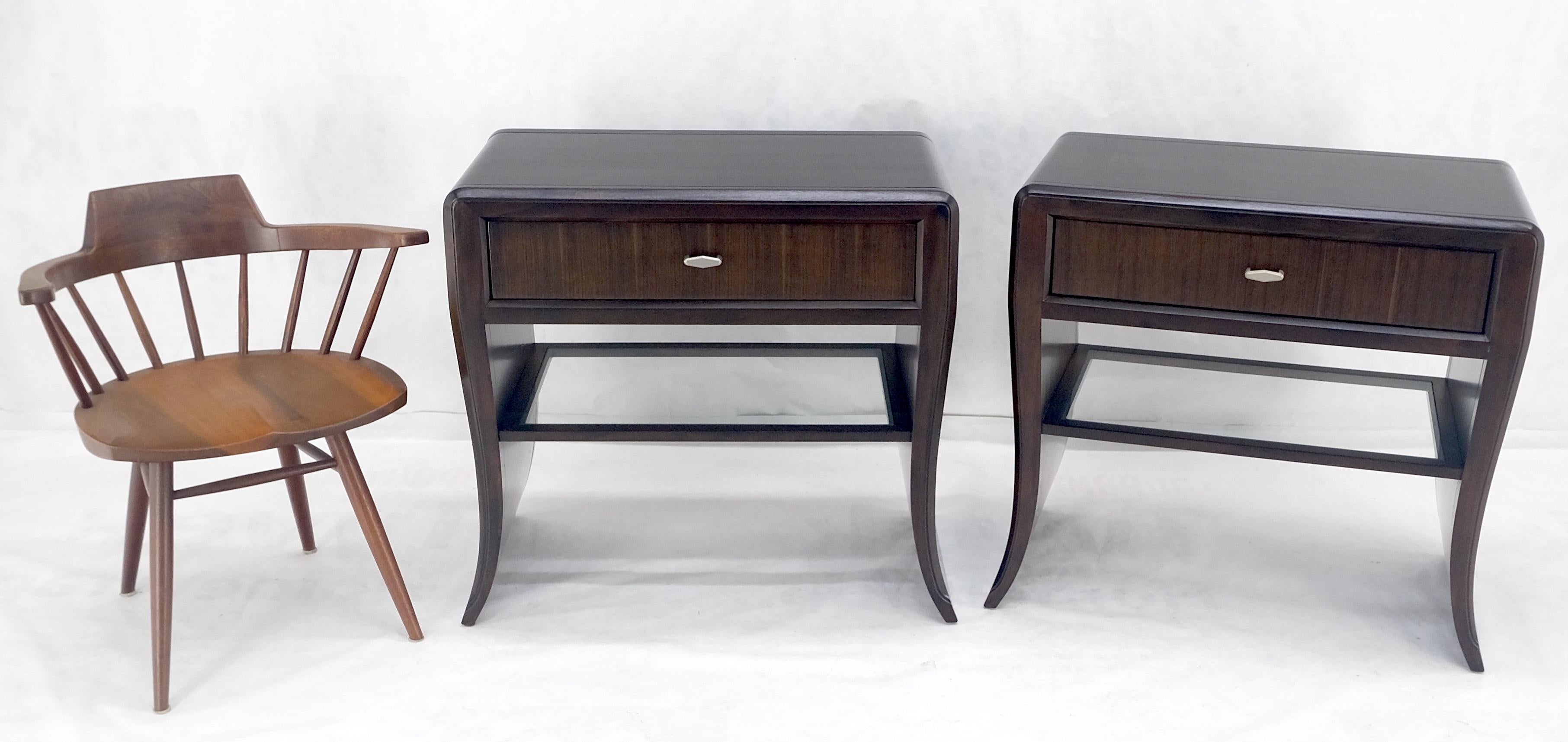 Pair of Ebonized Mahogany Waterfall Art Deco Style Night Stands Cabinets MINT For Sale 5