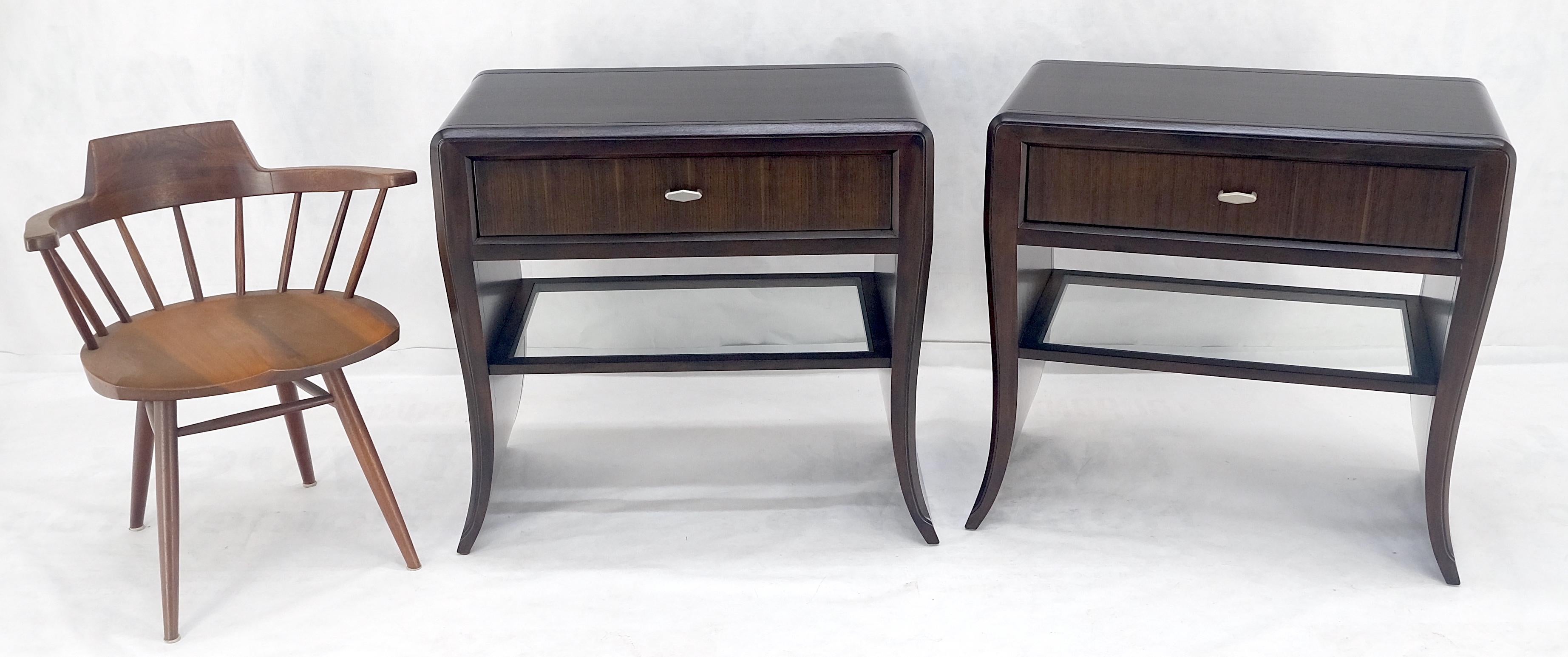 Pair of Ebonized Mahogany Waterfall Art Deco Style Night Stands Cabinets MINT For Sale 6