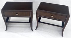 Pair of Ebonized Mahogany Waterfall Art Deco Style Night Stands Cabinets MINT