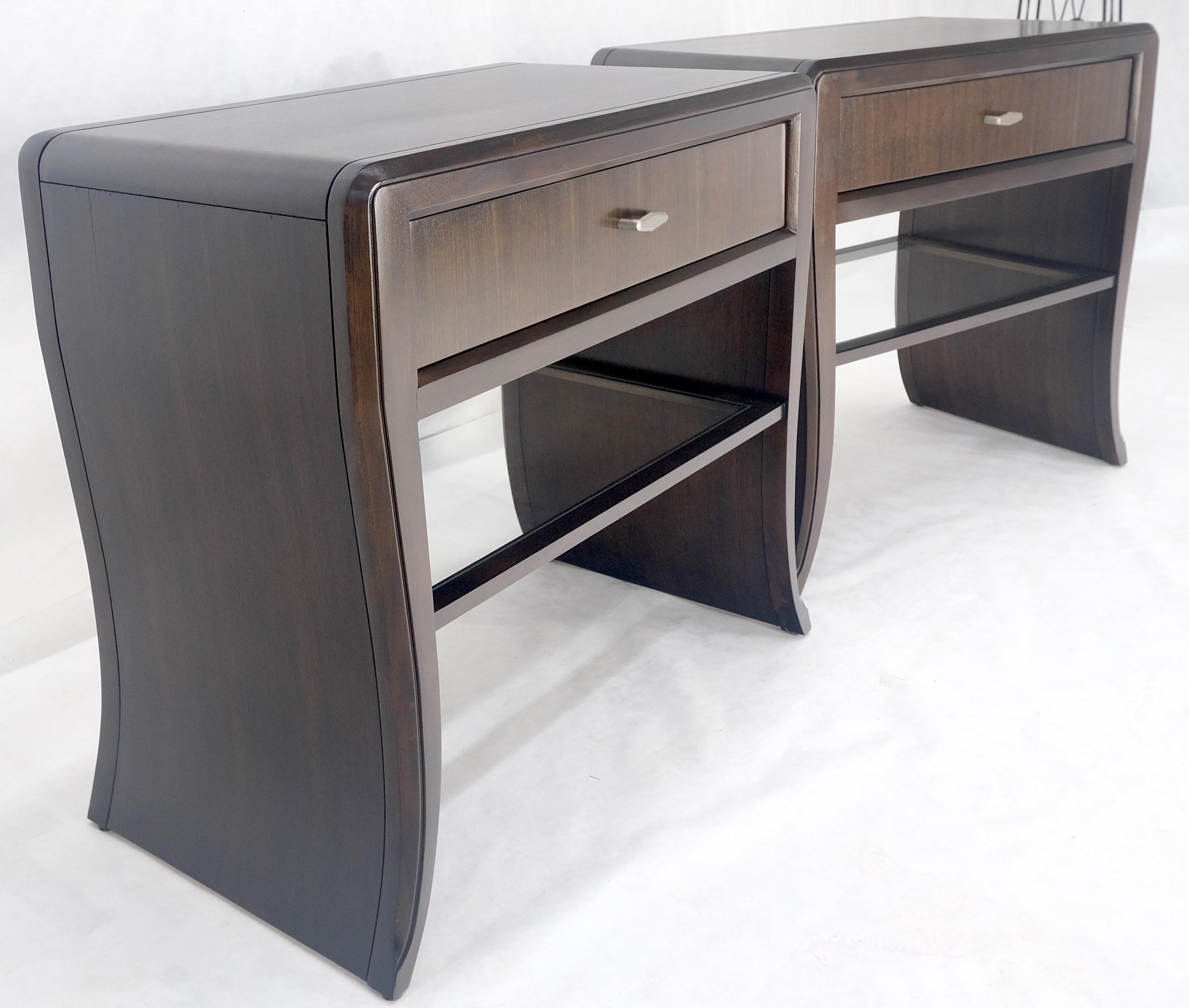American Pair of Ebonized Mahogany Waterfall Art Deco Style Night Stands Cabinets MINT For Sale