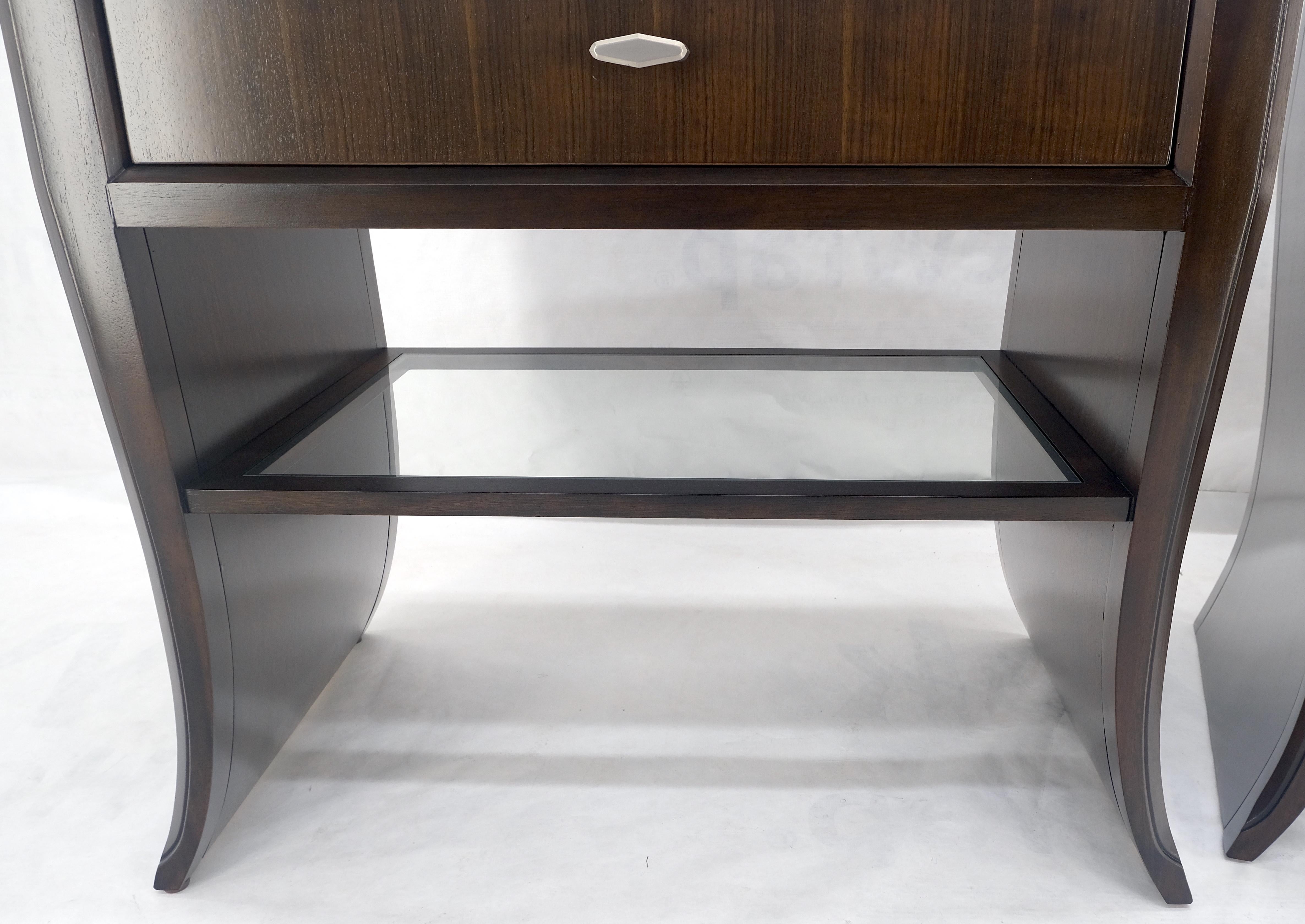 Pair of Ebonized Mahogany Waterfall Art Deco Style Night Stands Cabinets MINT In Excellent Condition For Sale In Rockaway, NJ