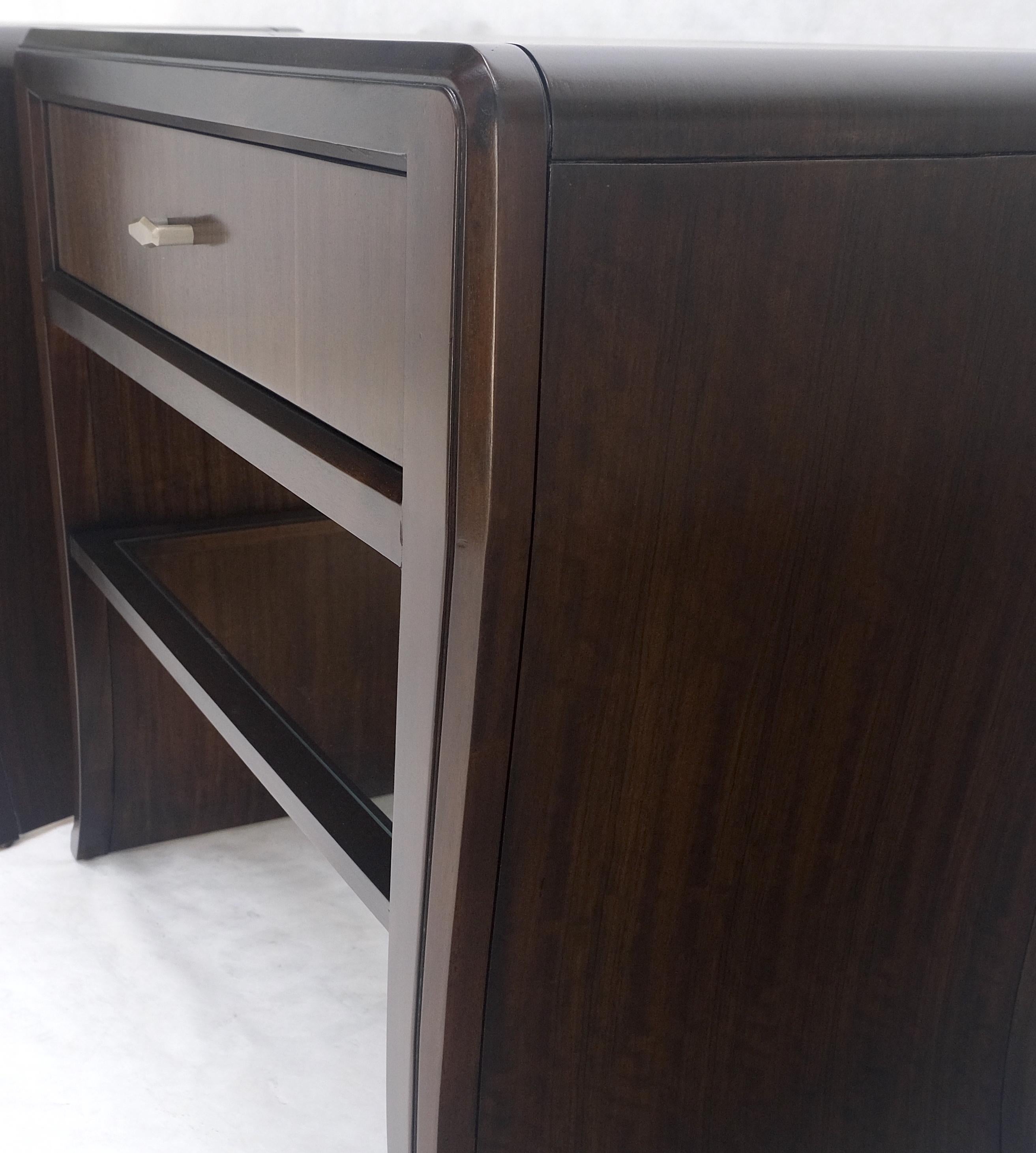 Pair of Ebonized Mahogany Waterfall Art Deco Style Night Stands Cabinets MINT For Sale 2