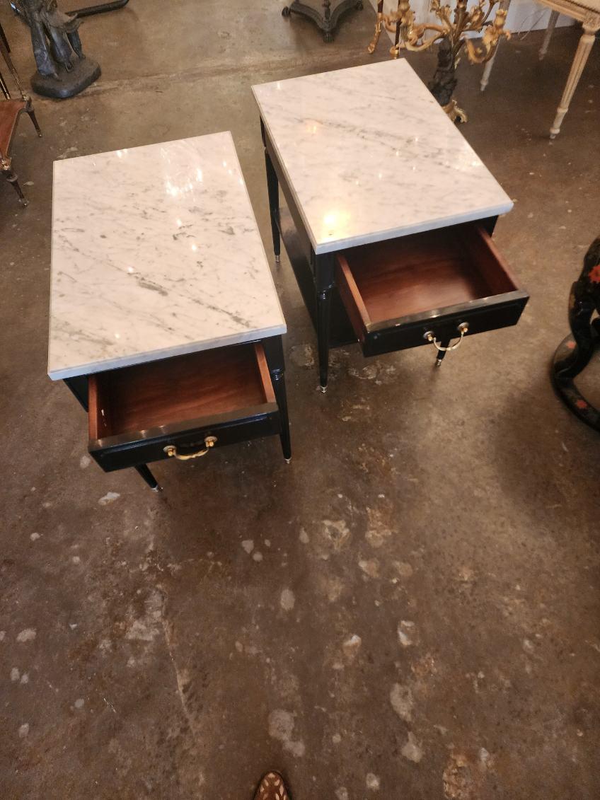 Mid-20th Century Pair Of Ebonized Marble Top Tables  For Sale