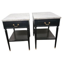Used Pair Of Ebonized Marble Top Tables 