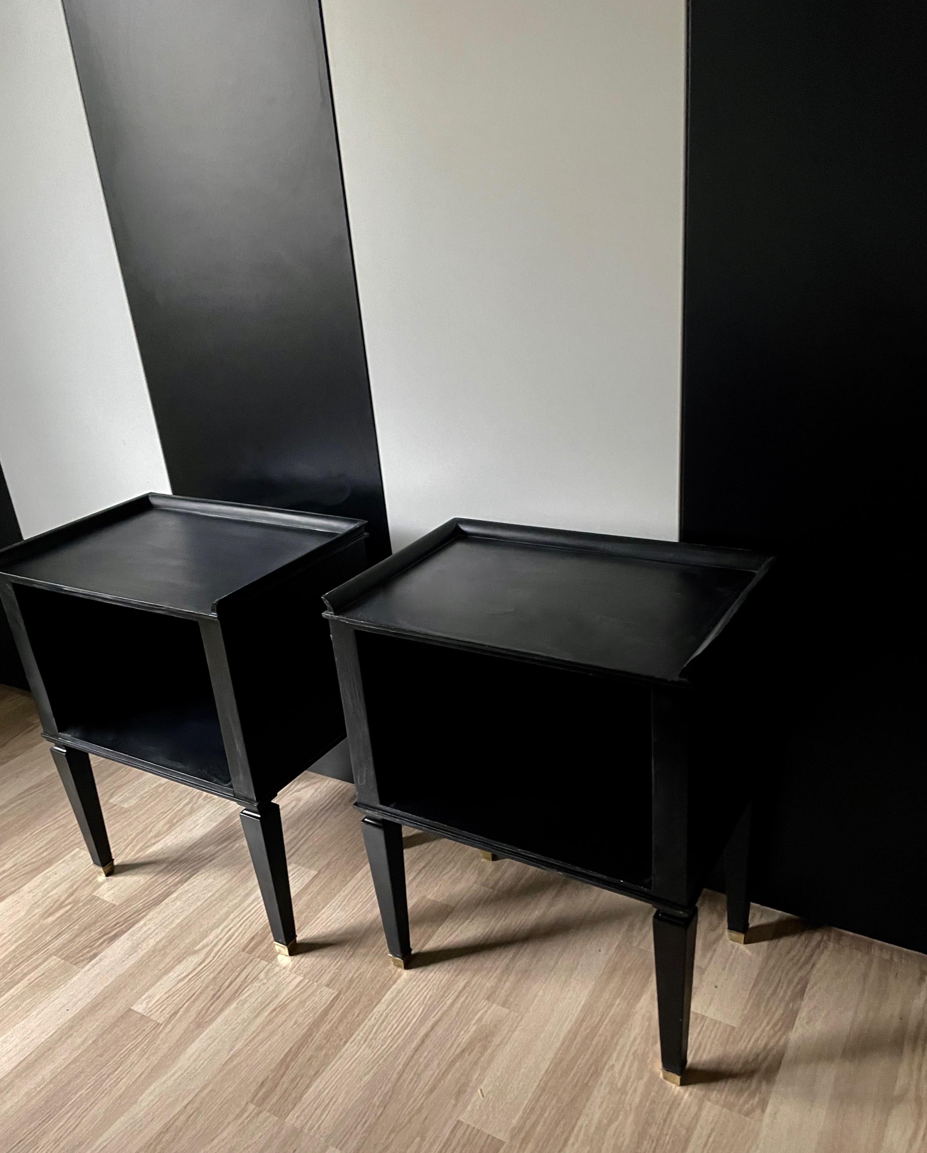 Belgian Pair of Ebonized Neoclassical Side Tables, France 1950.