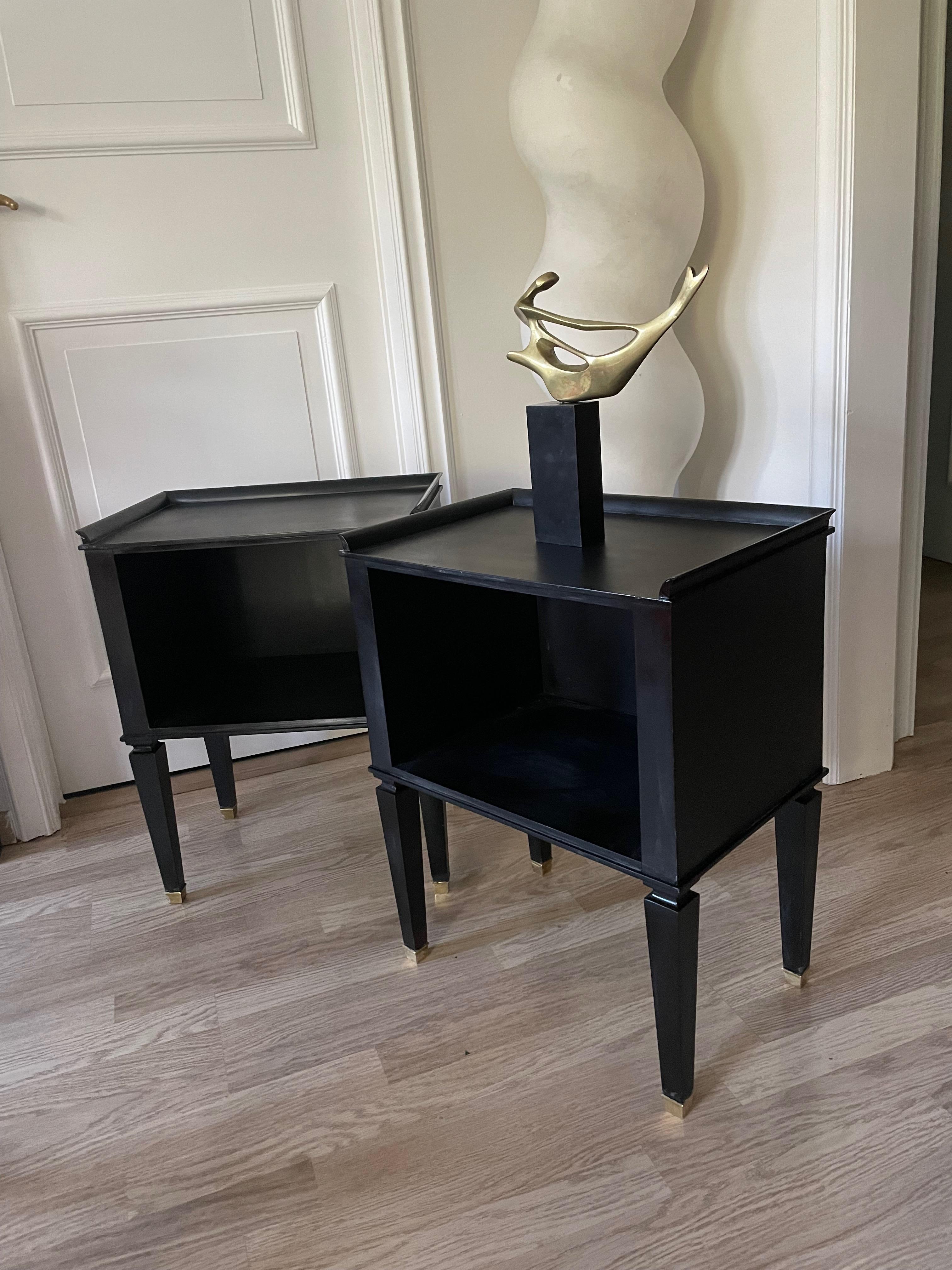Pair of Ebonized Neoclassical Side Tables, France 1950. For Sale 3