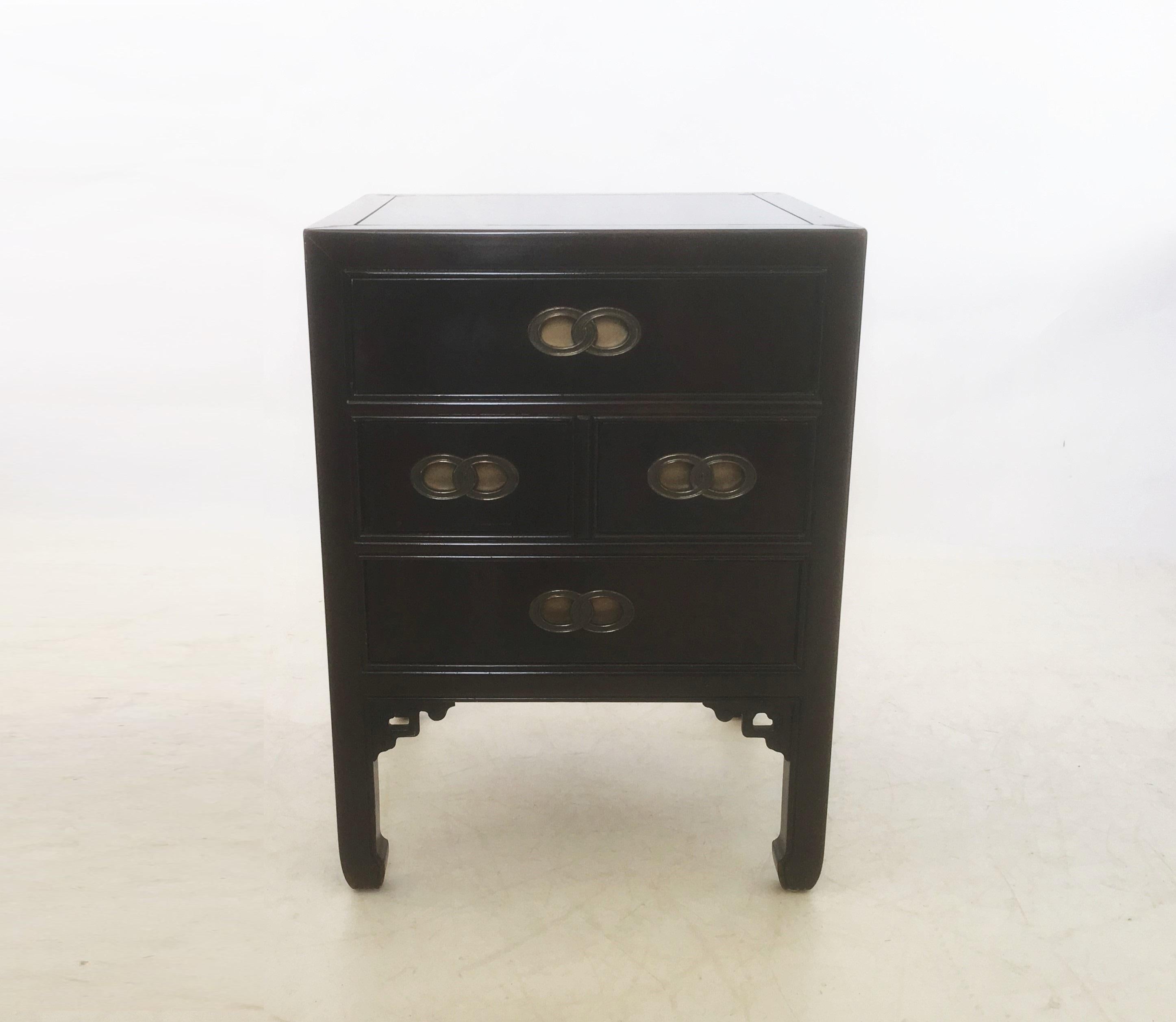 Brass Pair of Ebonized Nighstands Michael Taylor for Henredon