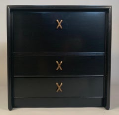 Pair of Ebonized Nightstands with Brass "X" Fittings by Paul Frankl