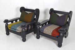 Pair of Ebonized Oak Belgian Brutalist Armchairs, circa 1970