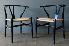 Pair of Ebonized Oak Wishbone Dining Chairs by Hans J. Wegner, ca. 1955