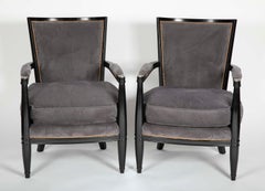 Pair of Ebonized Open Armchairs French Directoire in the Manner of Andre Arbus