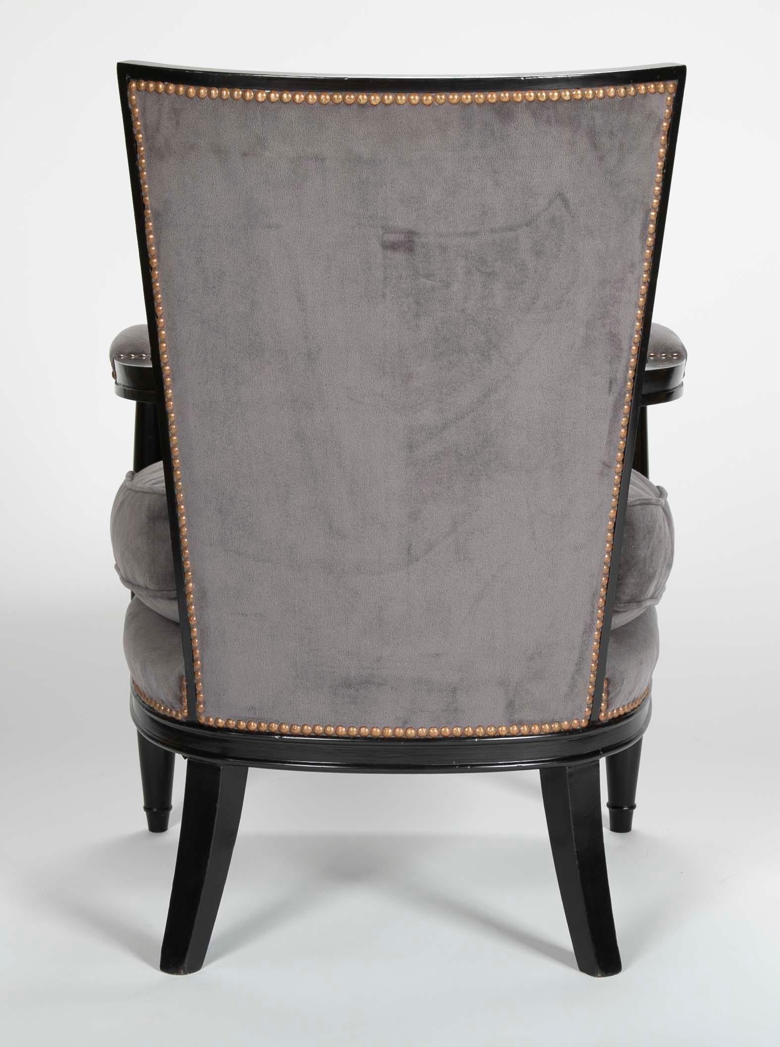 Pair of Ebonized Open Armchairs French Directoire in the Manner of Andre Arbus For Sale 4